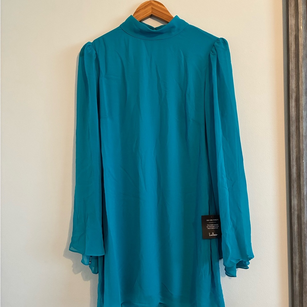 Lulu's Teal Long Sleeve Mini Dress